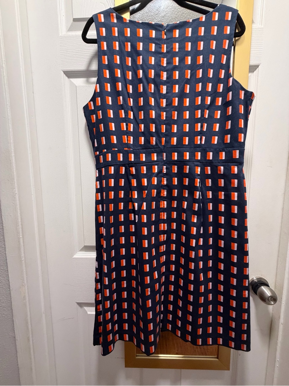 Ann Taylor Navy Sleeveless Dress with Red and White Grid Print